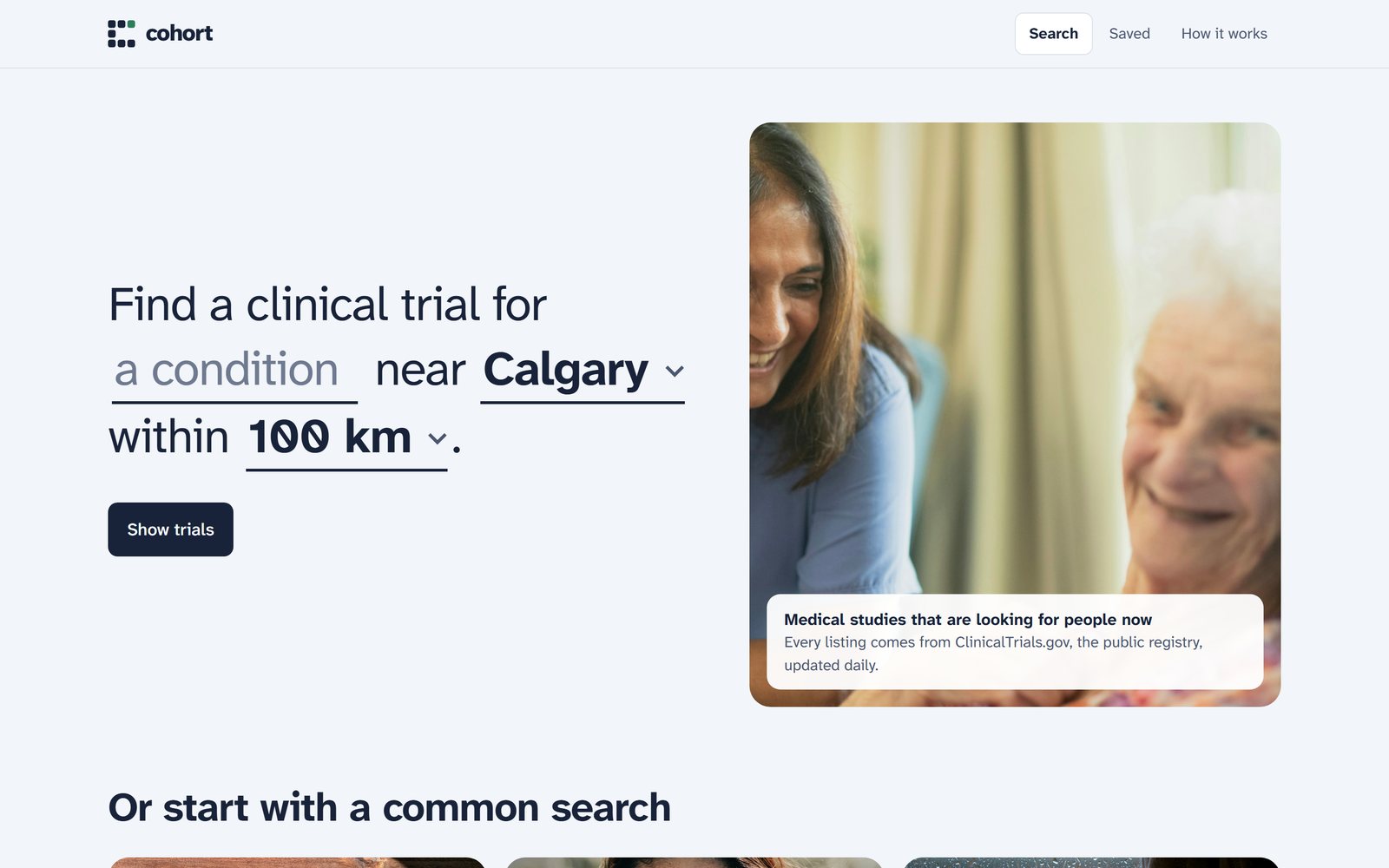 Cohort home with a sentence-style search